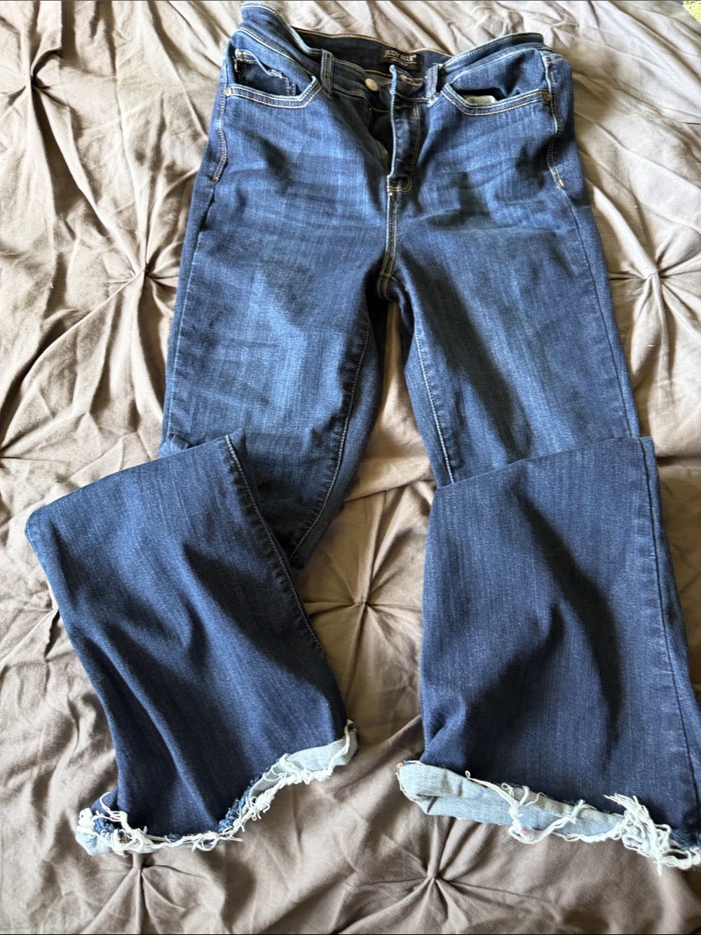 Judy Blue Dark Blue Frayed Hem Wide Leg Jeans